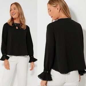 Pomander Place Tuckernuck Palmer Blouse Top Black Lace Bell Sleeve Sz Small NEW